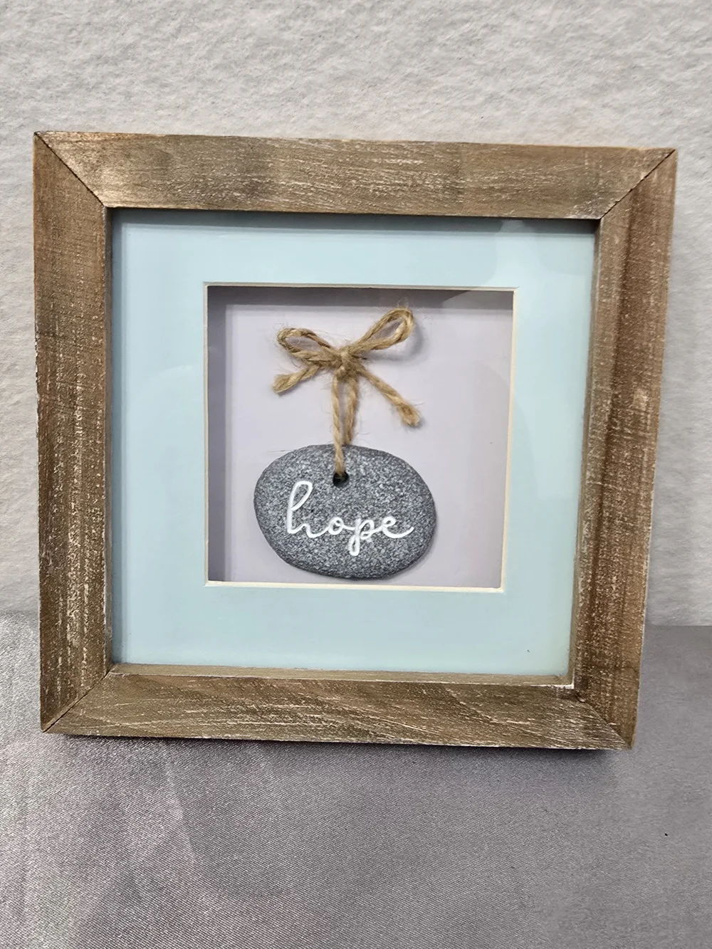 Kirklands Framed 'Hope' Stone Wall Art - Light Blue & Natural Wood